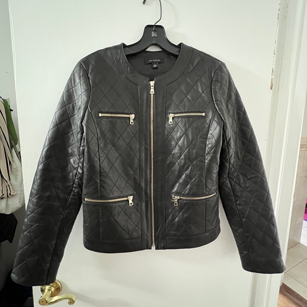Ann Taylor Quilted Genuine Leather Jacket